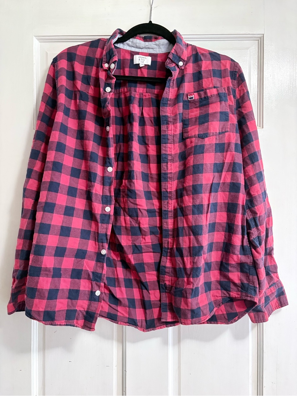 crown & ivy Pink and Navy Plaid Button-Down Shirt